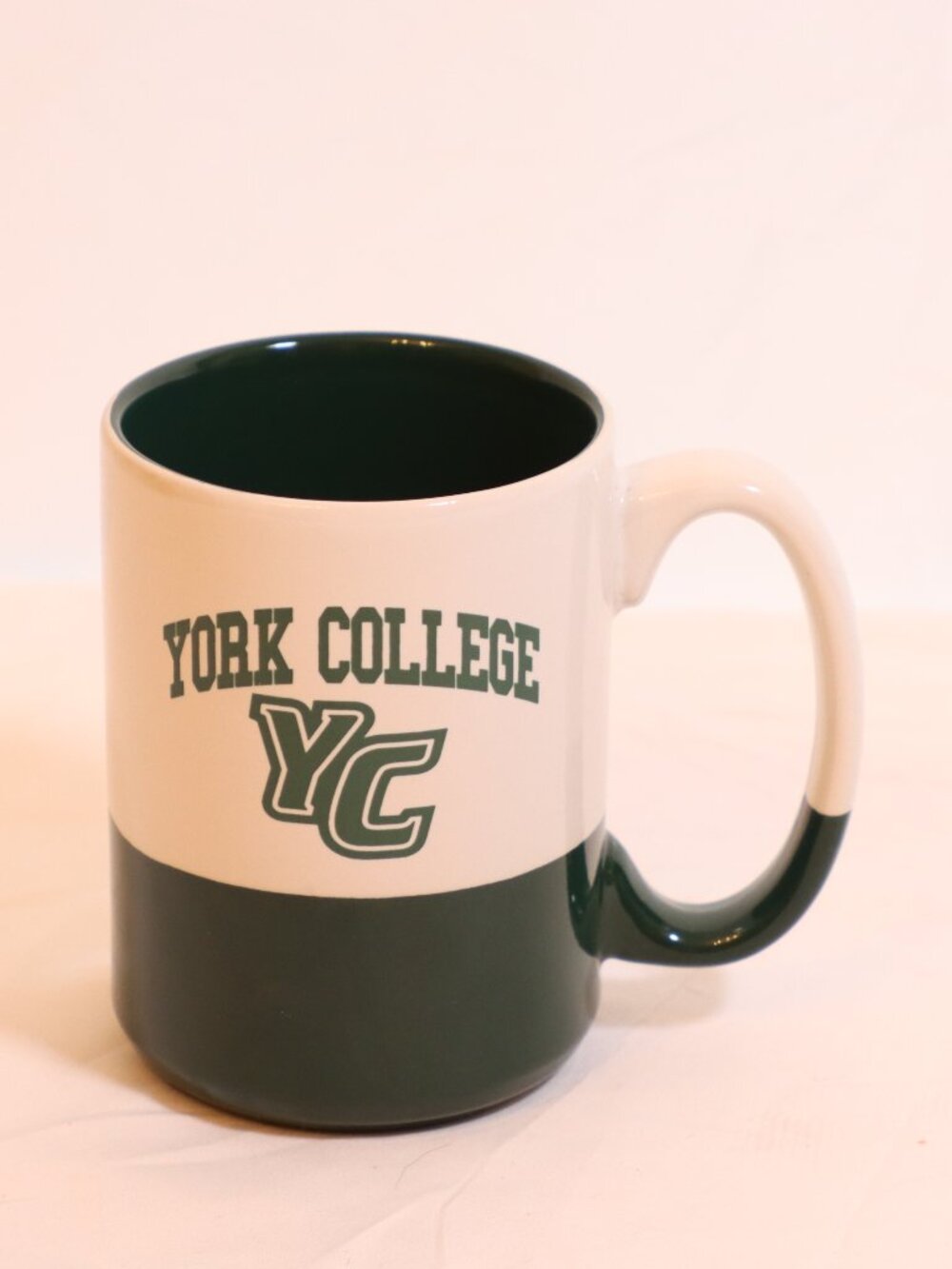 Green and White York College of Pennsylvania Ceramic Mug